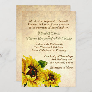 Antique Look Sunflowers Wedding Invitation