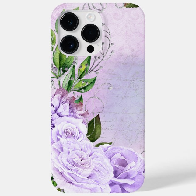 ANTIQUE LOOKING LAVENDER SCRIPT & FLOWERS Case-Mate iPhone CASE (Back)