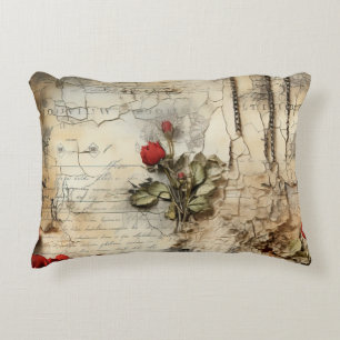 Antique Love Letter Calligraphy Floral Accent Pillow