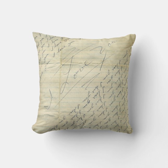 Antique Love Letter I Love You Throw Pillow (Front)