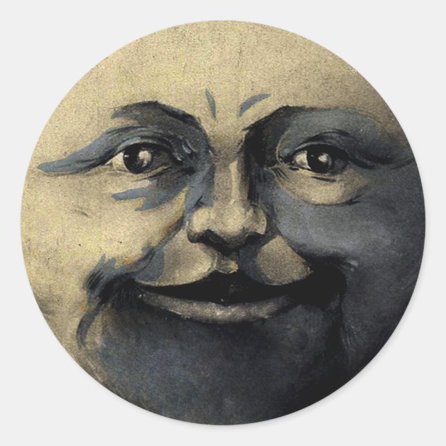 Antique Magical Moon Face Classic Round Sticker (Front)