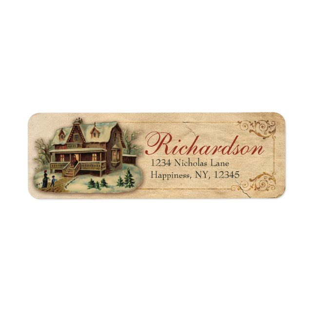 Antique Maison d'hiver victorienne scène de Noël (Devant)