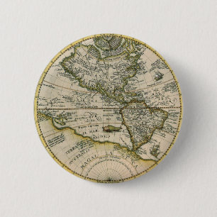Antique Map, 1596, America Sive Novus Orbis 2 Inch Round Button