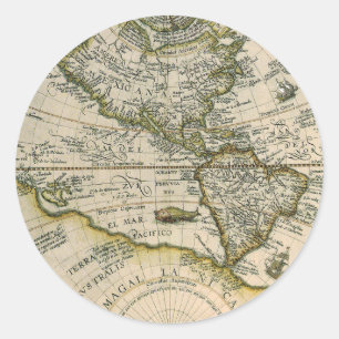Antique Map, 1596, America Sive Novus Orbis Classic Round Sticker