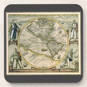 Antique Map, 1596, America Sive Novus Orbis Coaster