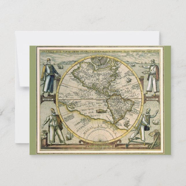 Antique Map, 1596, America Sive Novus Orbis Invitation (Front)