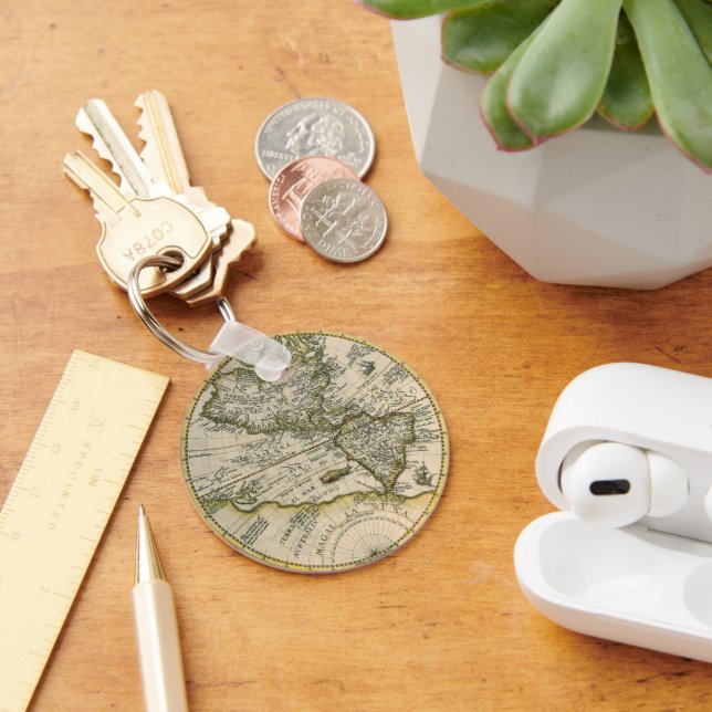 Antique Map, 1596, America Sive Novus Orbis Keychain (Desk)