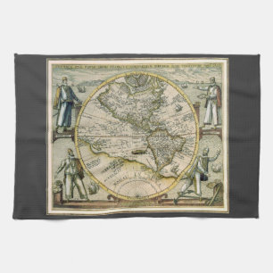 Antique Map, 1596, America Sive Novus Orbis Kitchen Towel