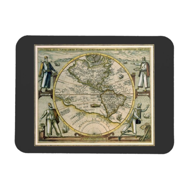 Antique Map, 1596, America Sive Novus Orbis Magnet (Horizontal)