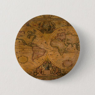 ANTIQUE MAP 2 INCH ROUND BUTTON