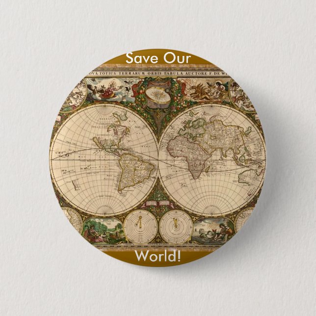 ANTIQUE MAP 2 INCH ROUND BUTTON (Front)