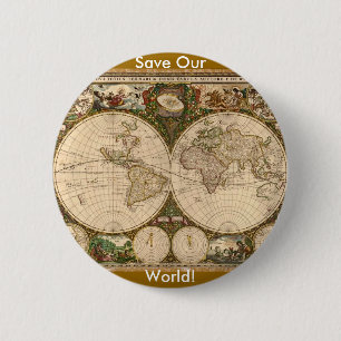 ANTIQUE MAP 2 INCH ROUND BUTTON