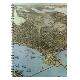Antique Map Aerial View City of Seattle Washington Notebook