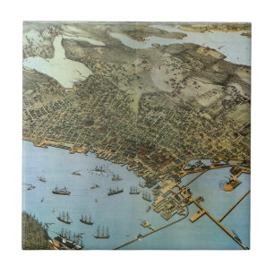 Antique Map Aerial View City of Seattle Washington Tile