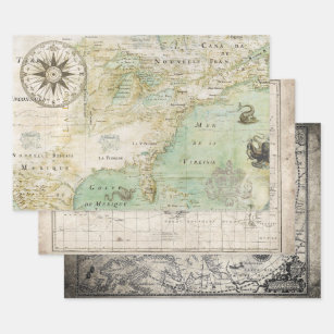 ANTIQUE MAP HEAVY WEIGHT DECOUPAGE WRAPPING PAPER SHEET