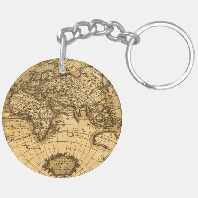 Antique Map in Sepia Colours Keychain (Back Left)