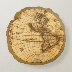 Antique Map in Sepia Colours Round Pillow