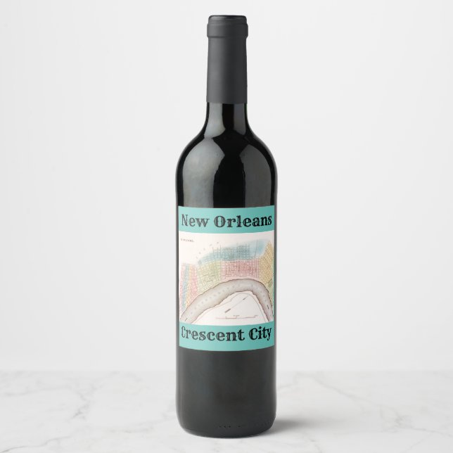 Antique Map New Orleans LA Crescent City nickname Wine Label (Front)