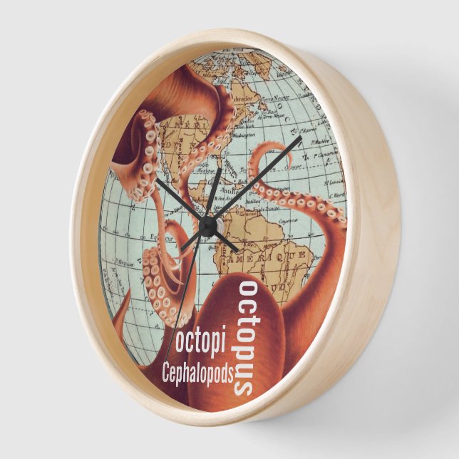Antique Map Octopus Wall Clock (Angle)