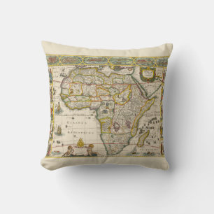 Antique Map of Africa by Hondius and Jansson Throw Pillow