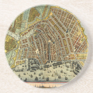 Antique Map of Amsterdam, Holland aka Netherlands Coaster