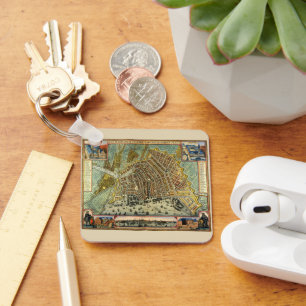 Antique Map of Amsterdam, Holland aka Netherlands Keychain