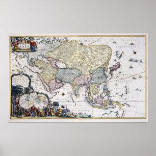 Antique Map of Asia 1696 Poster