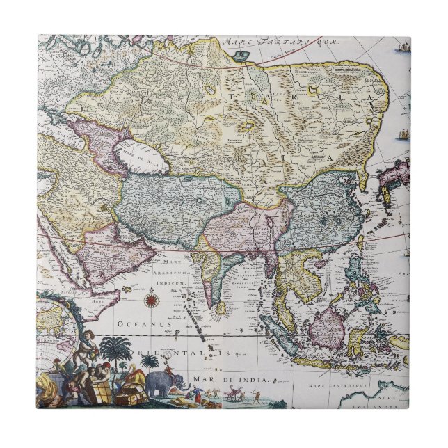 Antique Map of Asia | 1696 Tile (Front)