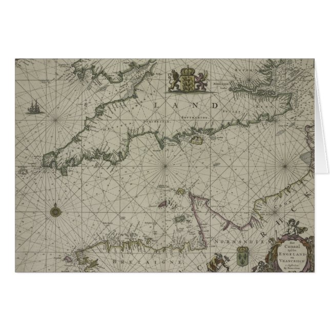Antique Map of Channel, 1666 (color engraving) (Front Horizontal)