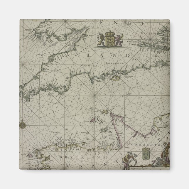 Antique Map of Channel, 1666 (colour engraving) Magnet (Front)