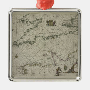 Antique Map of Channel, 1666 (colour engraving) Metal Ornament