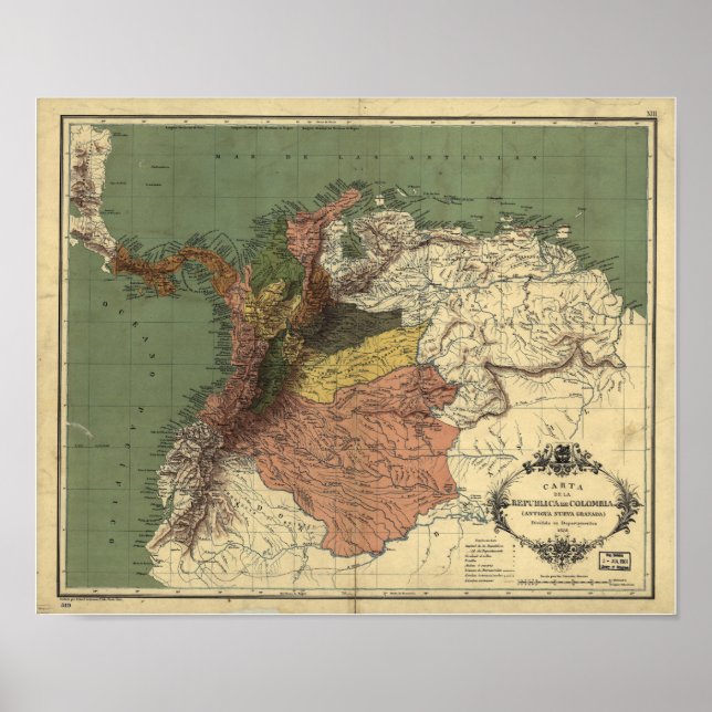 Antique Map of Colombia - Panama 1886 Poster (Front)