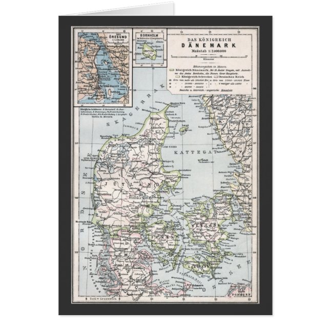 Antique Map of Denmark, Danmark in Danish, 1905 (Front)