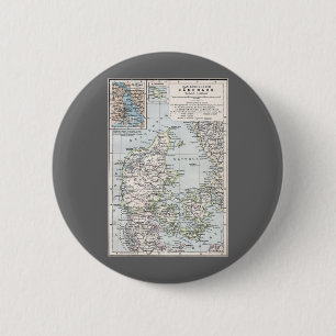 Antique Map of Denmark, Danmark in Danish, 1905 2 Inch Round Button