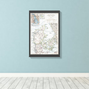 Antique Map of Denmark, Danmark in Danish, 1905 Canvas Print
