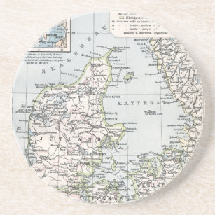 Antique Map of Denmark, Danmark in Danish, 1905 Coaster