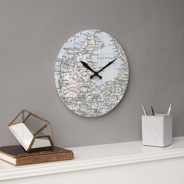 Antique Map of Denmark, Danmark in Danish, 1905 Large Clock (Office)
