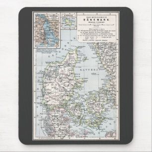 Antique Map of Denmark, Danmark in Danish, 1905 Mouse Pad
