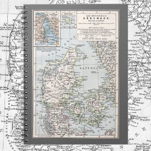 Antique Map of Denmark, Danmark in Danish, 1905 Notebook