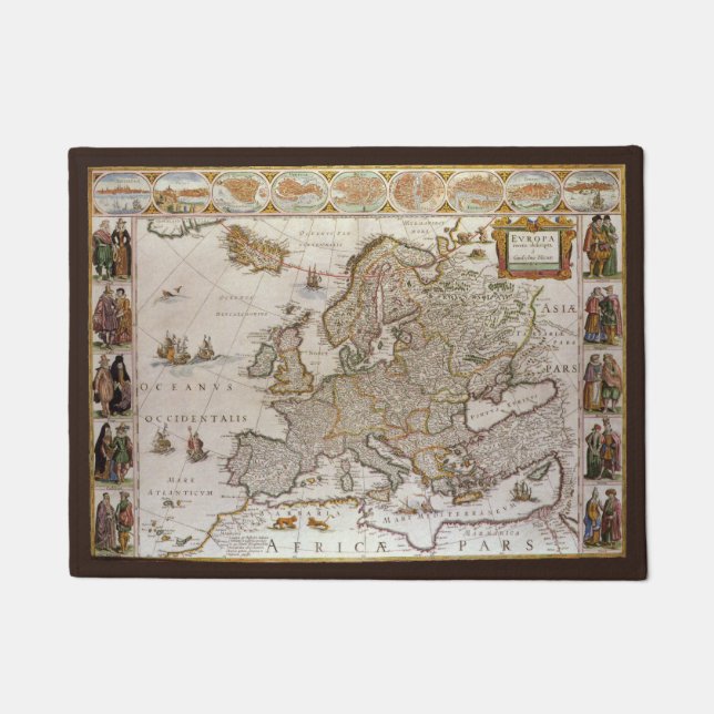 Antique Map of Europe by Willem Jansz Blaeu, c1617 Doormat (Front)