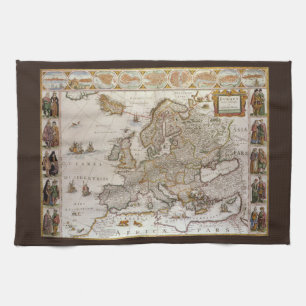 Antique Map of Europe by Willem Jansz Blaeu, c1617 Kitchen Towel