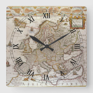 Antique Map of Europe by Willem Jansz Blaeu, c1617 Square Wall Clock