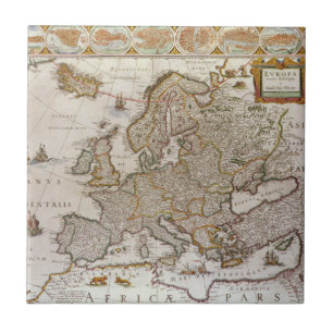 Antique Map of Europe by Willem Jansz Blaeu, c1617 Tile