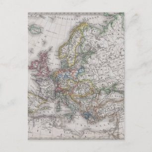 Antique Map of Europe circa 1862 Postcard