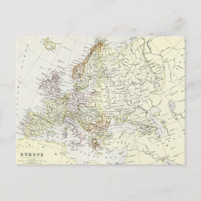 Antique map of Europe Postcard (Front)