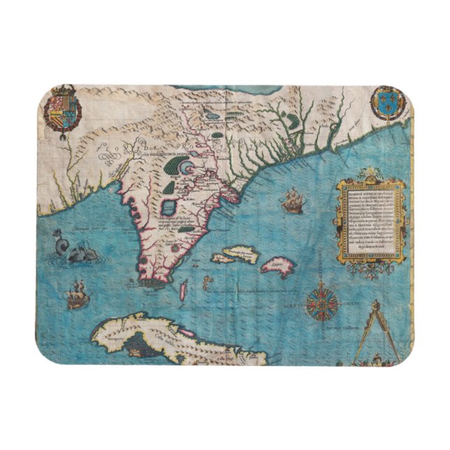 Antique Map of Florida and Cuba Magnet (Horizontal)