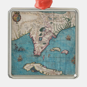 Antique Map of Florida and Cuba Metal Ornament
