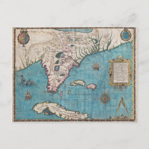 Antique Map of Florida and Cuba Postcard