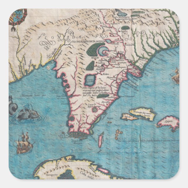 Antique Map of Florida and Cuba Square Sticker (Front)
