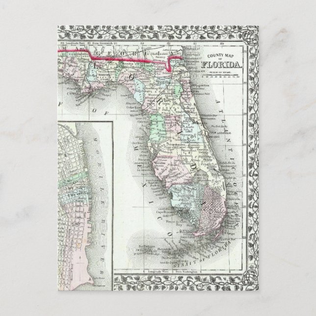 Antique Map of Florida & Mobile, Alabama Postcard (Front)